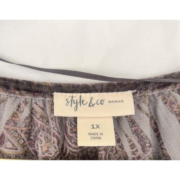 Style & Co Velvet Burnout Top 1X Crushed Lace Flare Sleeve Fairy Grunge Whimsy - Picture 9 of 10